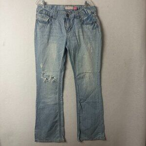 Aeropostale jean sz 13/14 long Kailey skinny flare distressed light wash 33 x 33